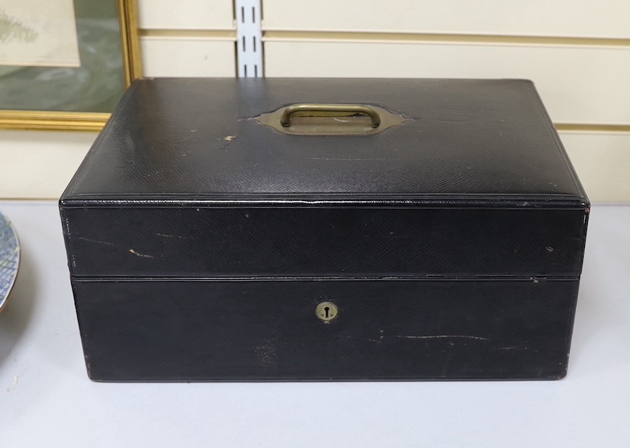 A Victorian leather-mounted stationary casket by Chubb, London, 41cms wide x 28 cms x 17cms deep